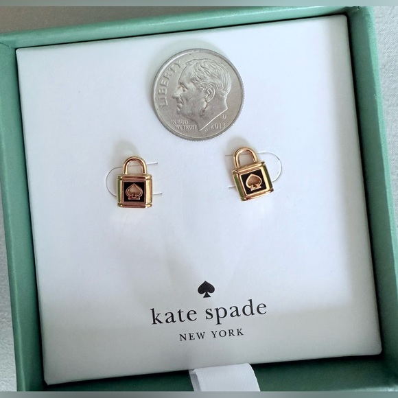 NEW Kate Spade Gold and Black Lock Earrings - Picture 2 of 4